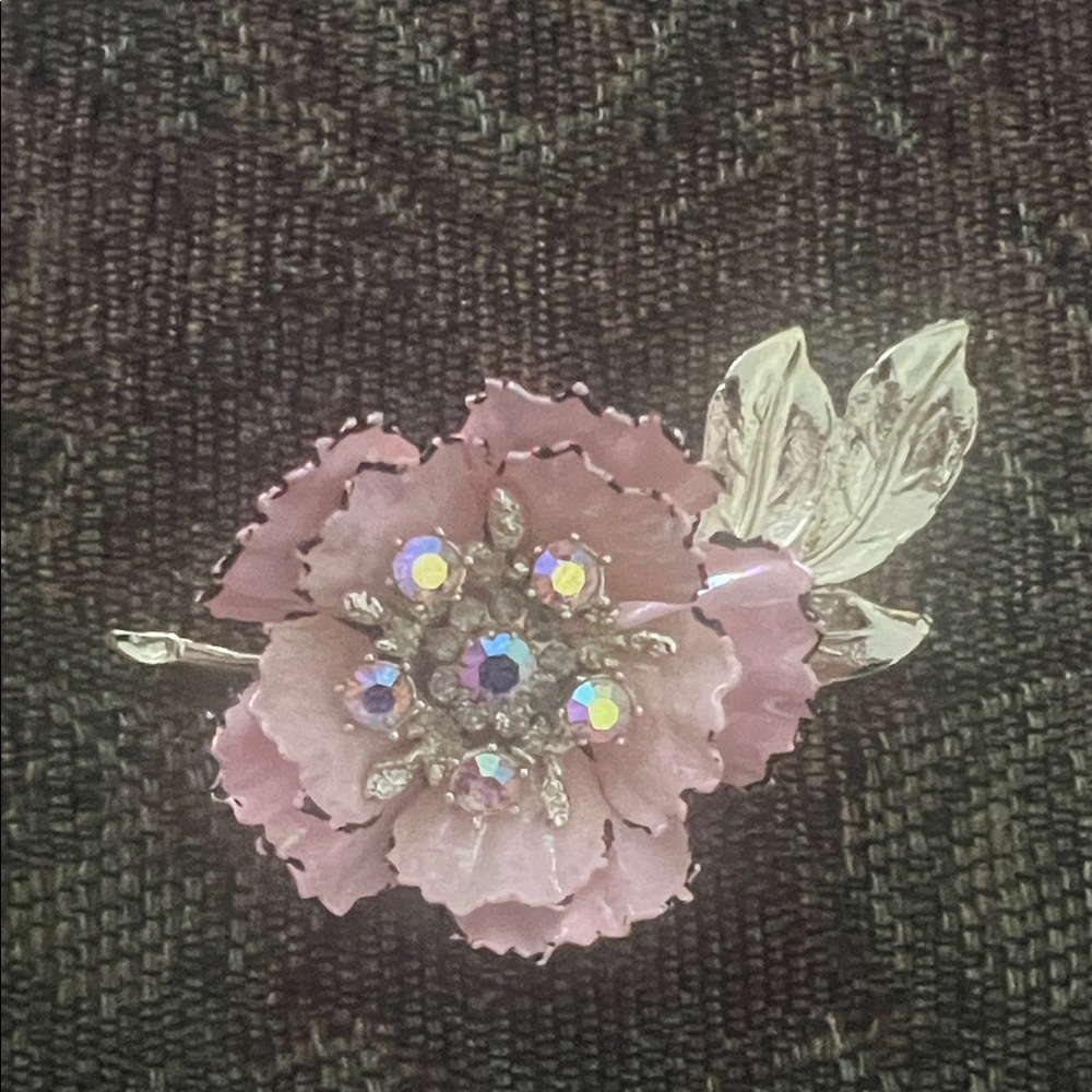 Vintage Coro Floral Brooch with Silver Leaves